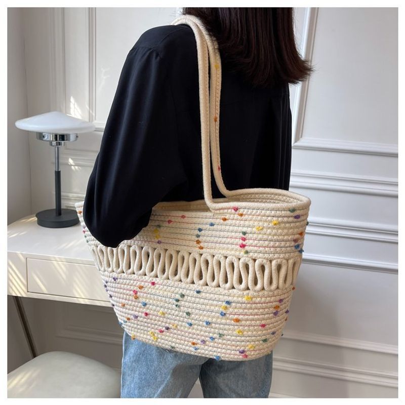 Spring and summer niche grass for women in 2024, new trendy cotton thread woven beach bags, large capacity single_voghion.com