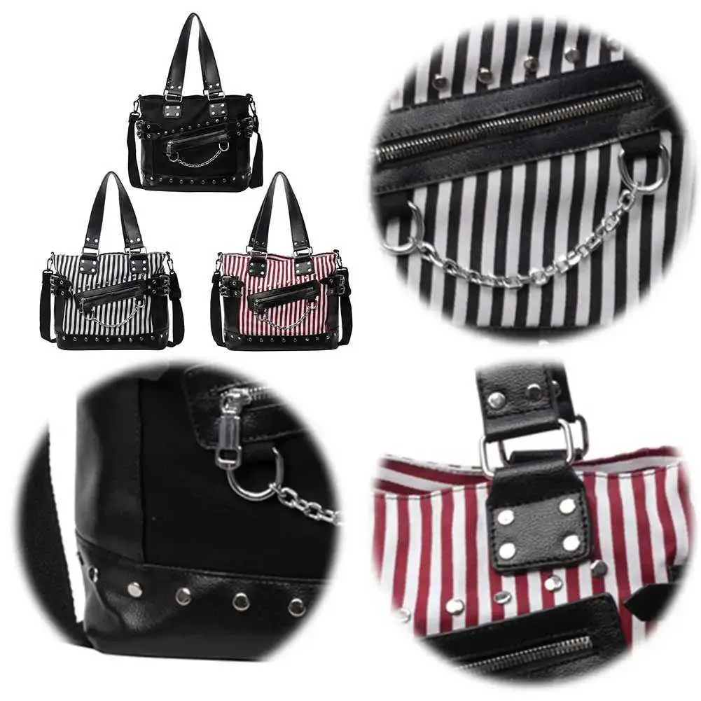 Frauen Schulter Mode Patchwork Handtasche Große Kapazität PU Punk Gestreiften Stilvolle Umhängetasche Chic Hobo Ba241216_voghion.com
