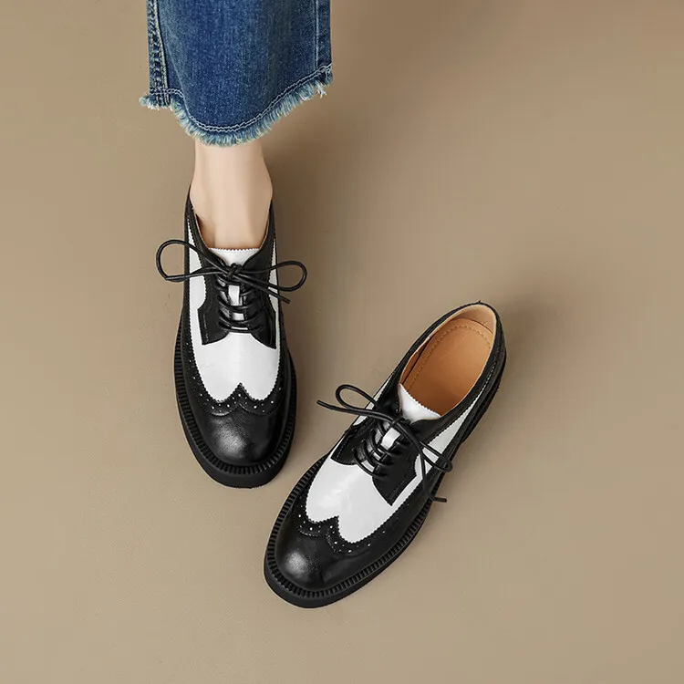 Spring/Autumn NEW Pumps Round Toe Thick Heel Split Leather For Women Retro Mixed Colors Oxfords Platform Shoes Eaa0 Oxds_voghion.com
