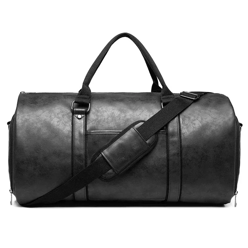 Foldable Suit Garment Shoulder Bag PU Leather Large Capacity Travel Lage Business Handbags Convertible tote Women Men_voghion.com