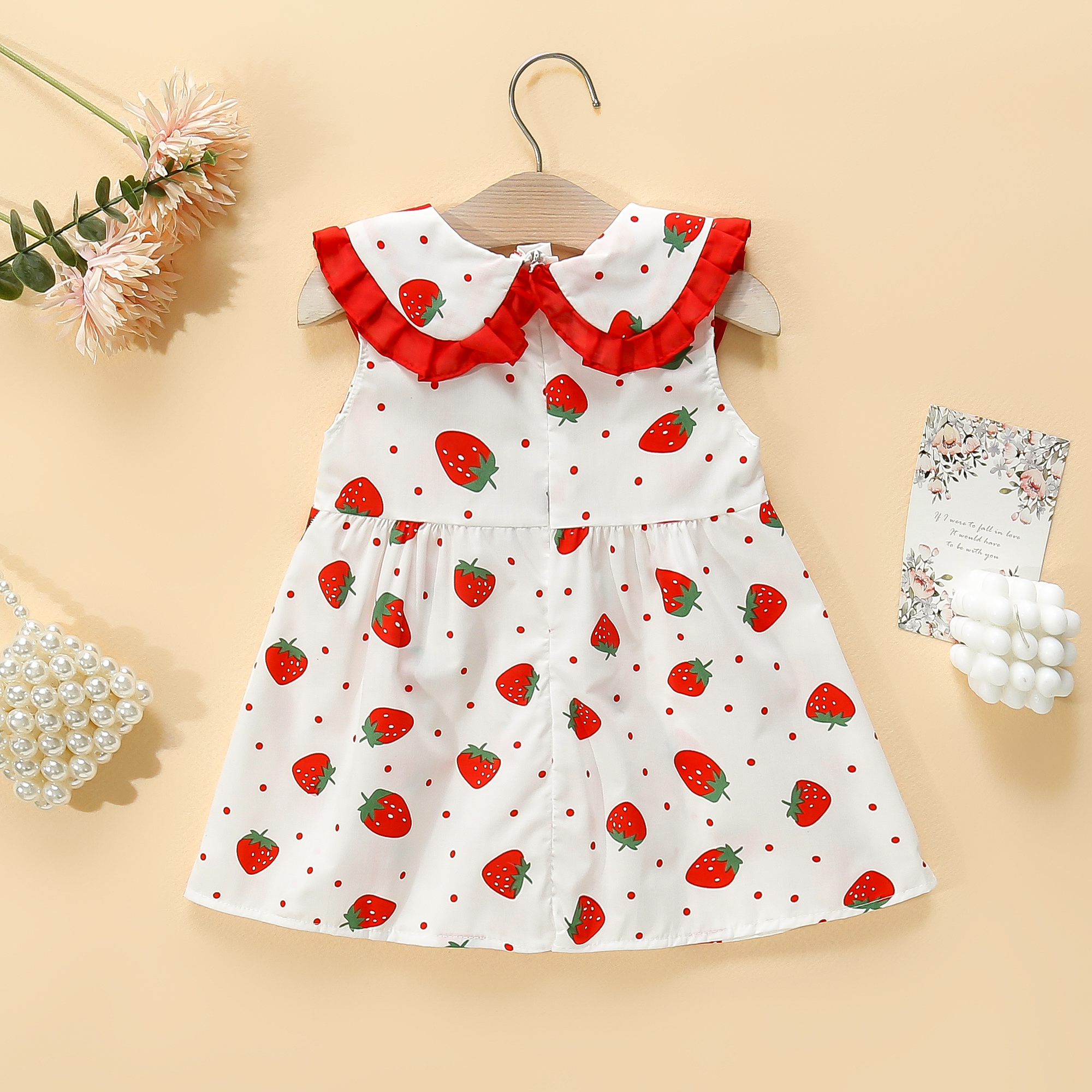 Mädchen Baby Baumwolle Kleid Ärmellos Puppe Kragen Erdbeere Gedruckt Tank Top Kleid Senden Tasche_voghion.com