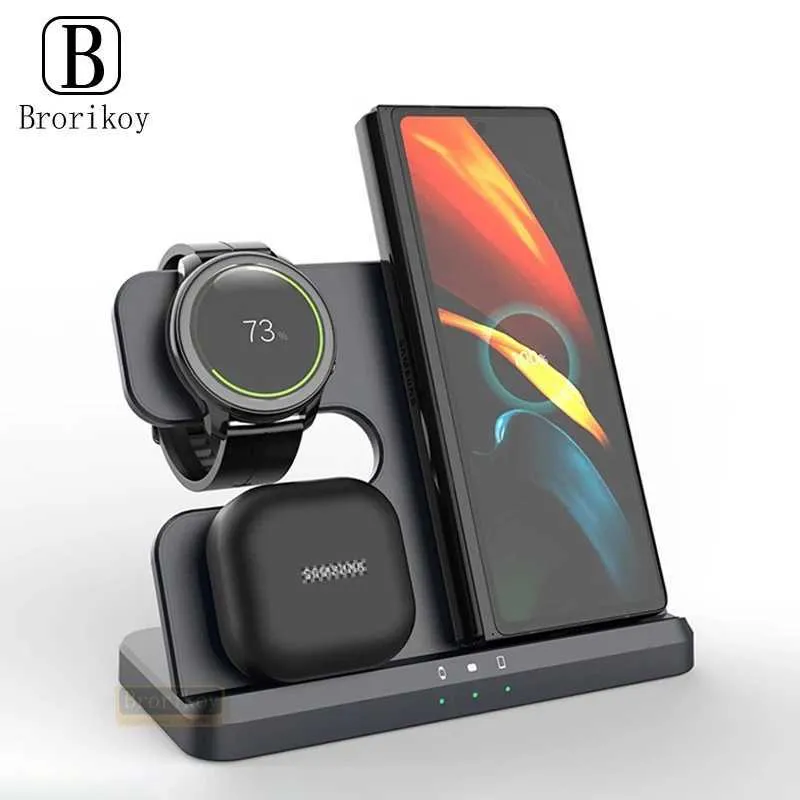 15W 3-in-1 Station Suitable For S23 S22 IPhone 15 14 13 Galaxy Watch 4 3 Earphones 2 Fast Wireless Charger Y241118_voghion.com