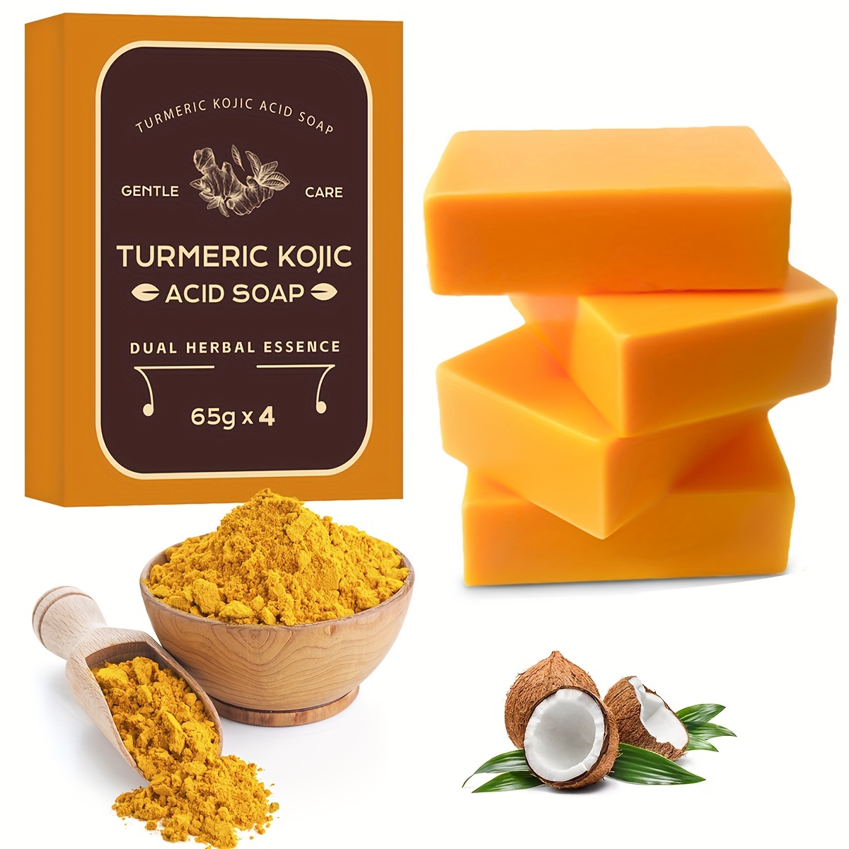 2/4pcs Turmeric & Kojic Acid Soap Bar, 2.29oz Each, With Refreshing Scent For Body & Face - Made With Mild Ingredients