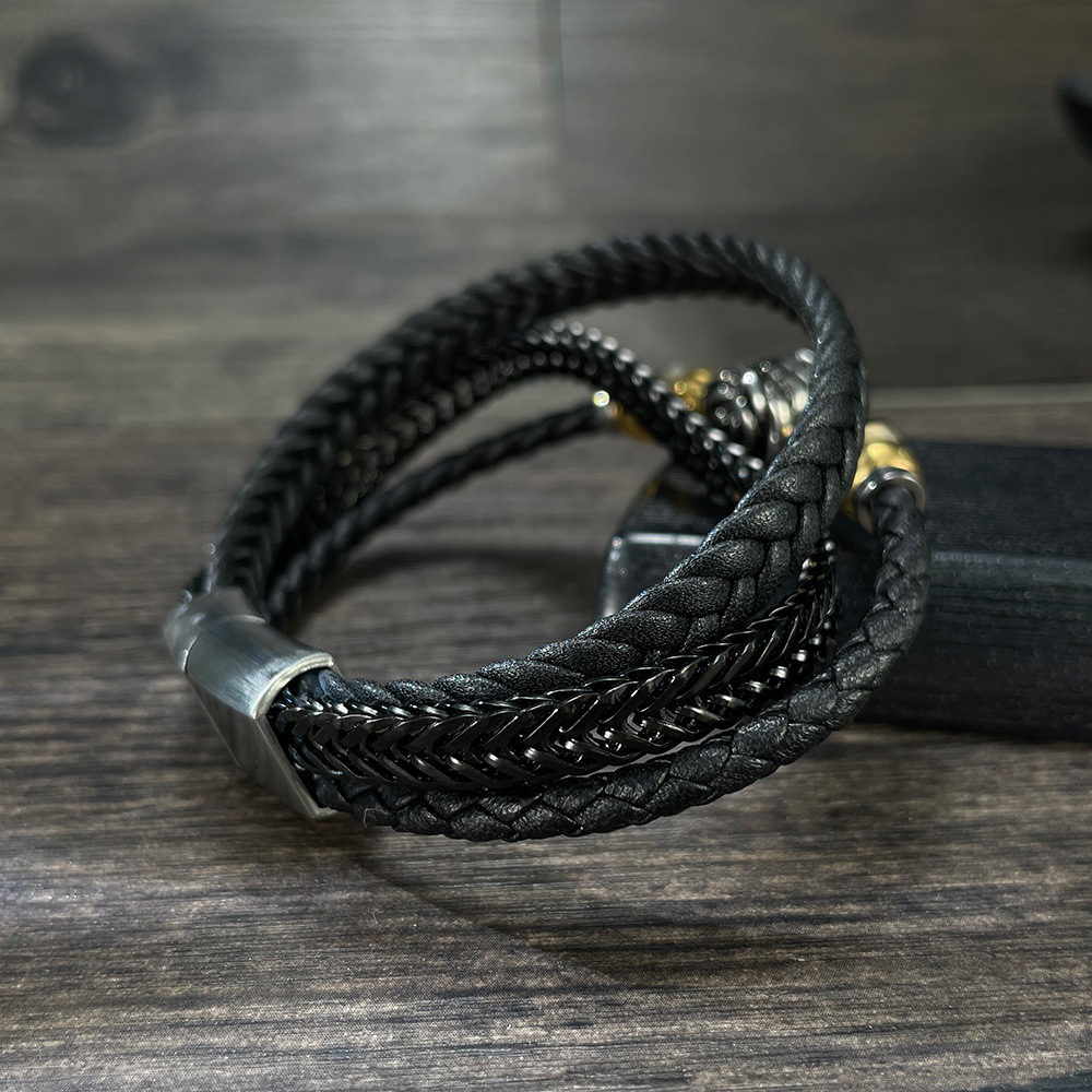 Source Rose Armband Accessoire Mehrlagiges gewebtes Lederarmband für Herren_voghion.com