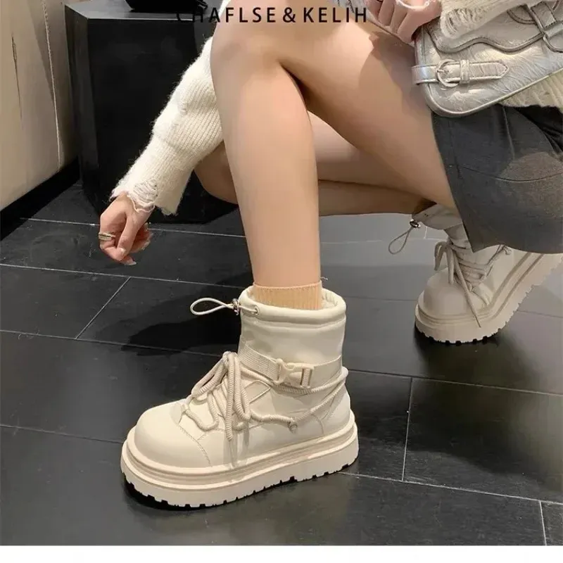 Schnee Winter Knöchellange Dicke Sohle Warme Baumwollschuhe Kurzer Plüsch Damen Freizeitstiefel Stil Flach Mit 240620_voghion.com