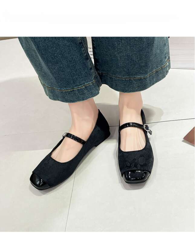 Nove kineske ženske Mary Jane proljetne cipele s debelim dnom Cheongsam ravnim potpeticama i uzorkom konjskog lica, mali mirisni četvrtasti vrh_voghion.com