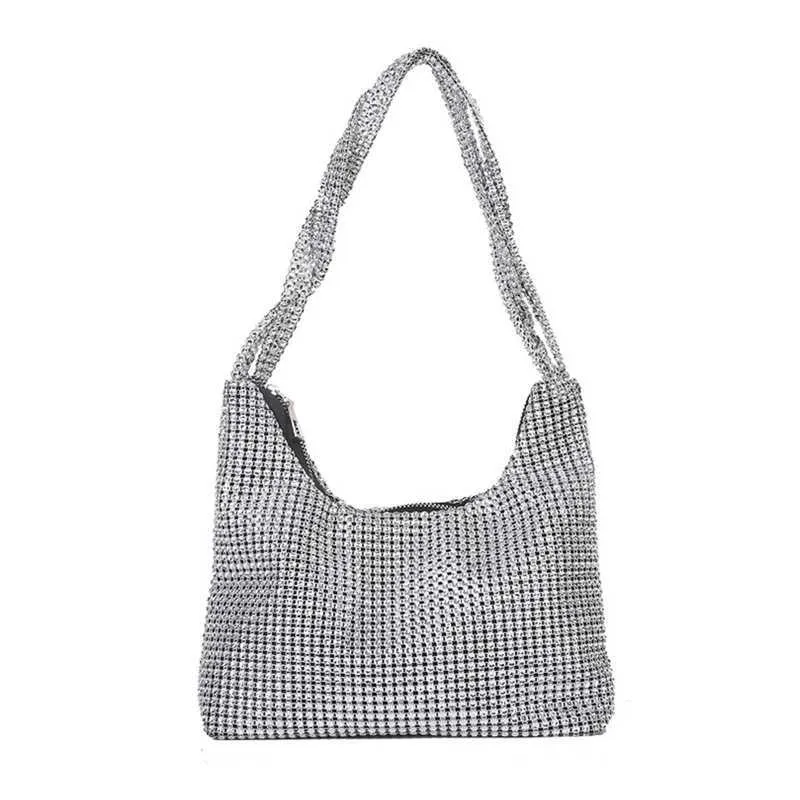 Bolsa de ombro de casamento requintada de prata brilhante Rhie Underarm Evening Wedding Bolsa de mão para jantar C241211_voghion.com