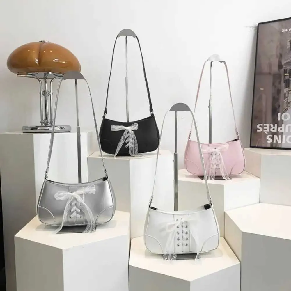 High quality Y2K bow shoulder wallet Korean solid color lace board handbag Fashion waterproof PU Underarm bag School_voghion.com