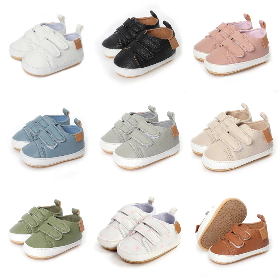 Baskets en cuir antidérapantes pour bébés garçons et filles, semelles en caoutchouc, chaussures de marche pour nourrissons Happysteps, chaussures de berceau pour tout-petits, mocassins pour nouveau-nés_voghion.com