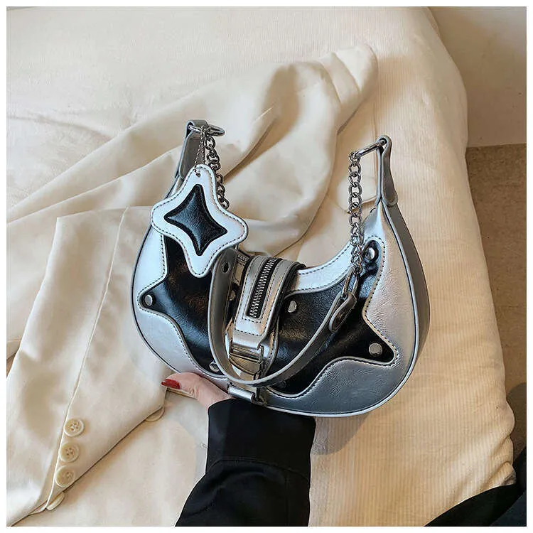 Y2k Shoulder Premium Pu Leather Mixed Color Rivet Fashion Handbag Retro Designer Women's Wallet Street Dressing Bag_voghion.com