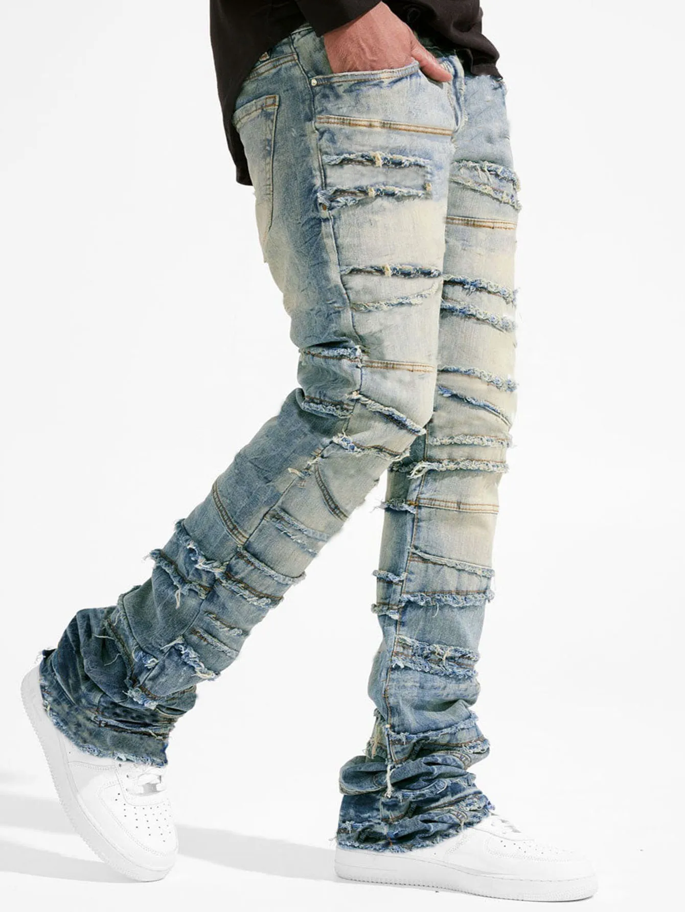 Jeans gescheurde slim patch denim voor heren skinny gestapelde broeken broek streetwear jongen_voghion.com