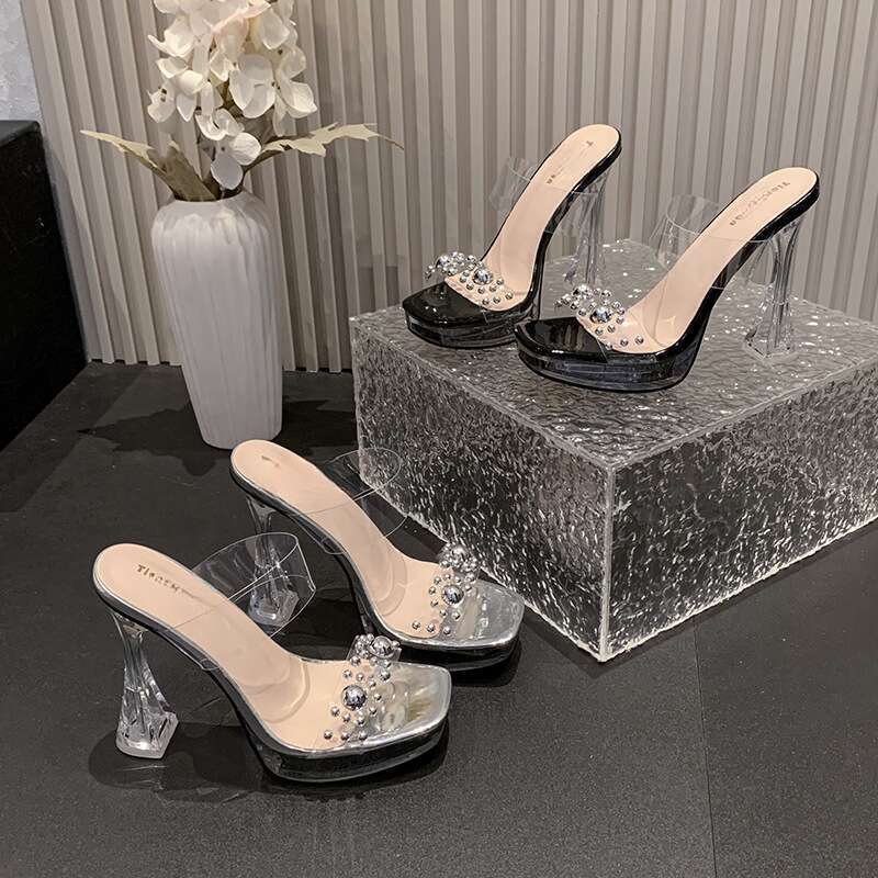 2025 Nieuwe Parel Transparante Riem Ronde Kop Waterdicht Platform Super Hoge Hak Casual Mode Sandalen_voghion.com