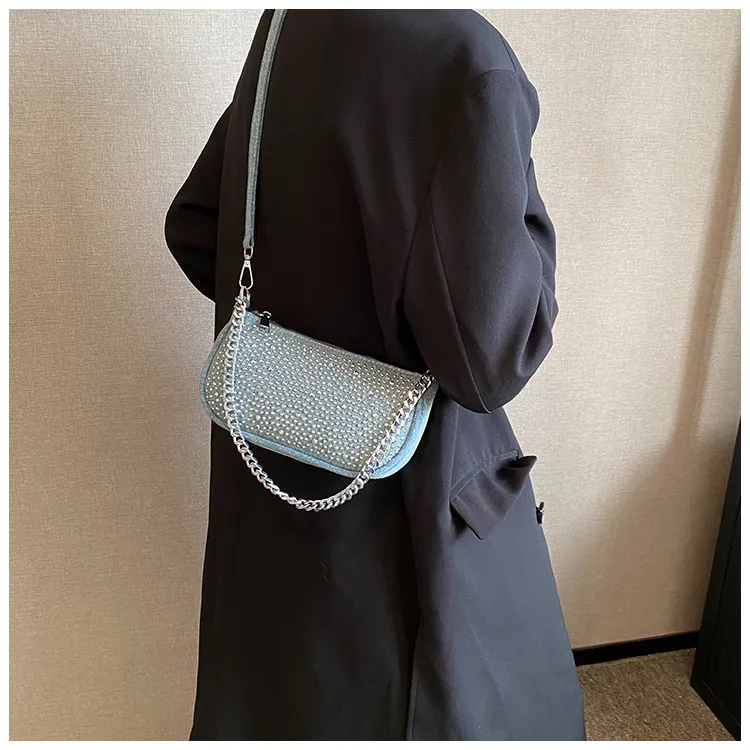 Koreanische Casual Denim Umhängetaschen Für Frauen Designer Handtaschen Und Geldbörsen 2024 Neue Pailletten Y2K Unterarm_voghion.com