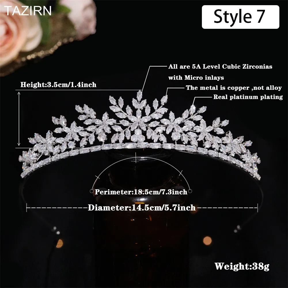 Bijoux TAZIRN Petites couronnes de mariée florales en zircone cubique Diadèmes faits à la main en CZ Coiffe de mariée Bal Fête d'anniversaire_voghion.com