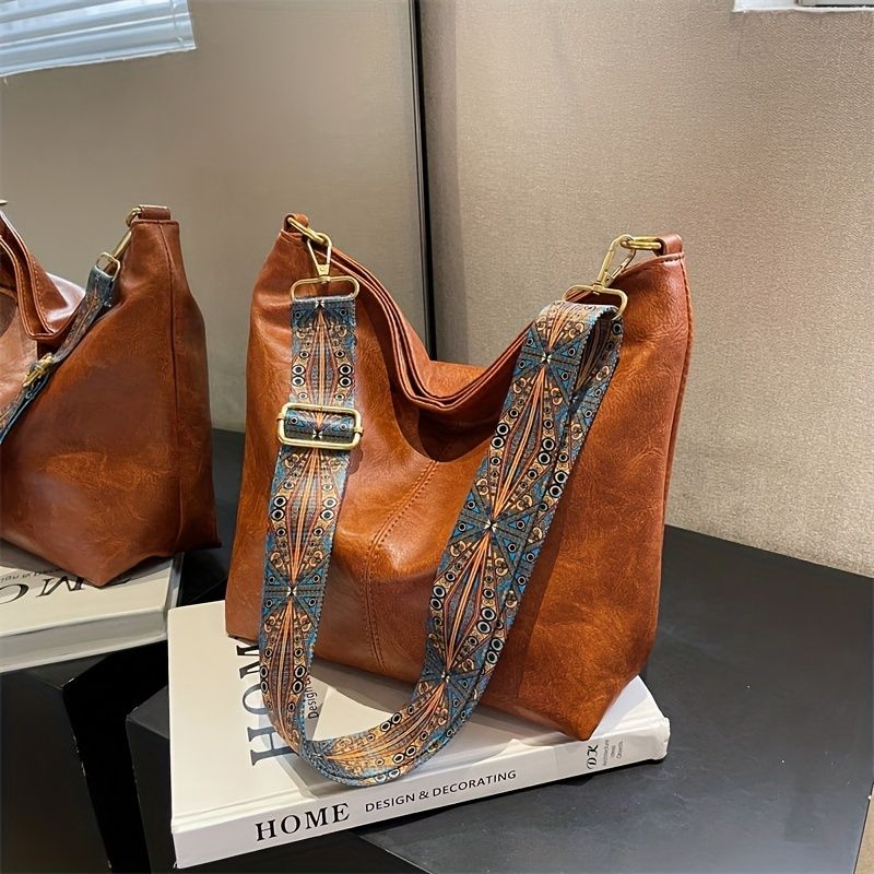 Retro-Umhängetasche für Damen, lässige mit großem Fassungsvermögen, modische Umhängetasche aus PU_voghion.com