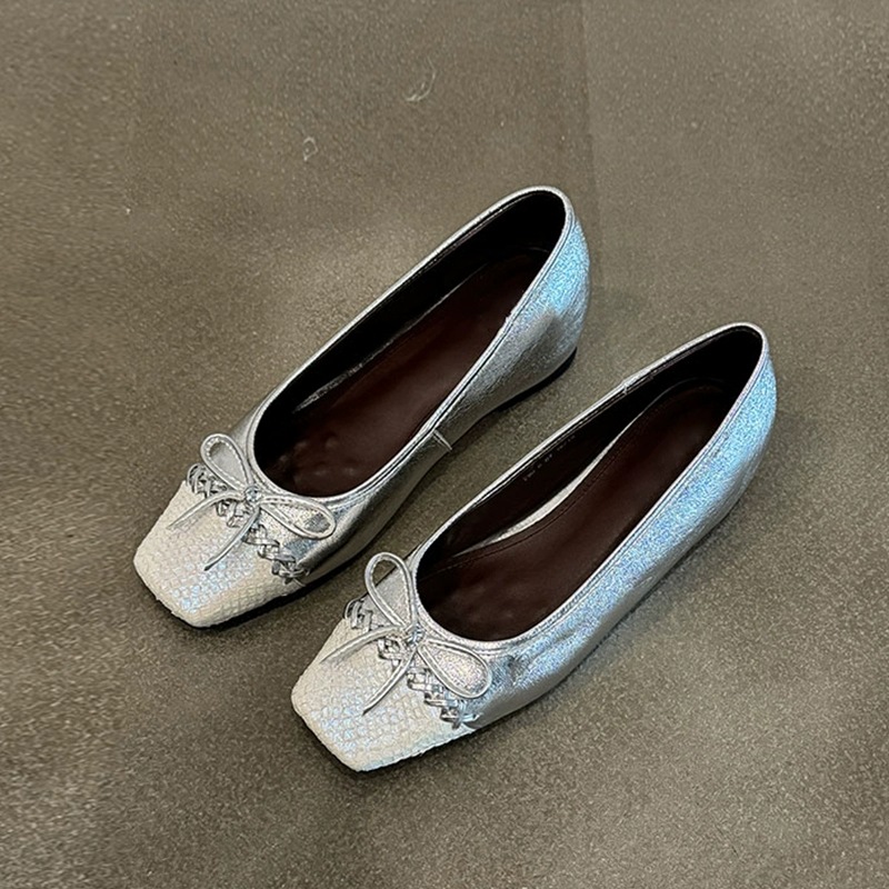 2025 Fall/Winter New Women’s Flat Square-Toe Shoes Bow-Tie Low-Cut Casual Shoes Stylish Versatile