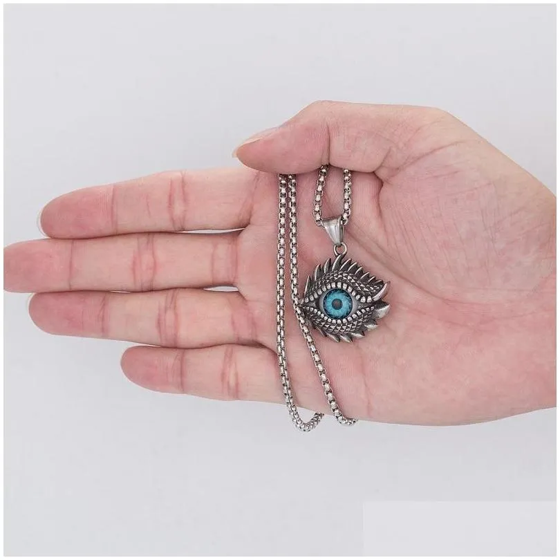 Collane con ciondolo con occhio malvagio per uomo in acciaio inossidabile 316 con occhi azzurri, collana alla moda, consegna a domicilio, gioielli Dhlb4_voghion.com