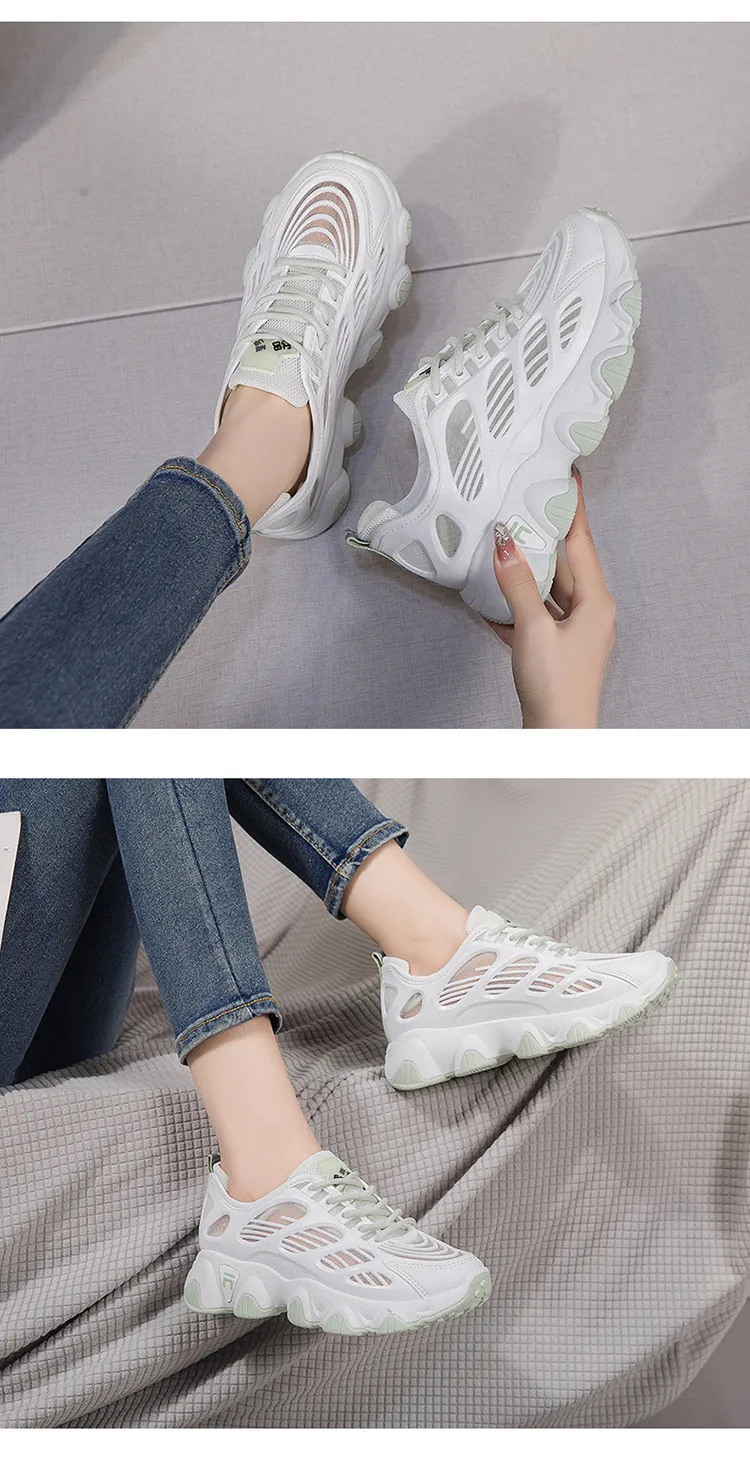 Thick Soled Mesh Sports For Women Breathable Thin Running Casual Dad Shs With Hollowed Out Design Fashionable Board_voghion.com