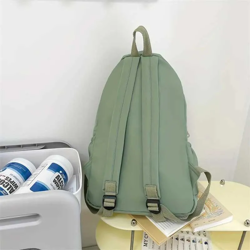 Waterproof Nylon Backpack For Women, Simple Solid Colour School Bag_voghion.com
