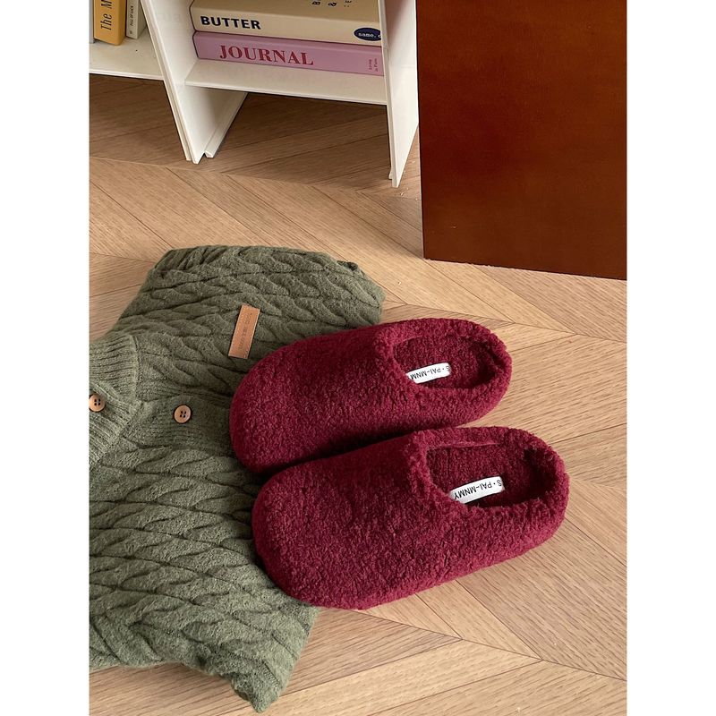 Lässiger Pelz für Damen 2024 Neue Winter-Outdoor-Flache Lazy Pantoletten mit V-Zehen-Halbpantoffeln_voghion.com