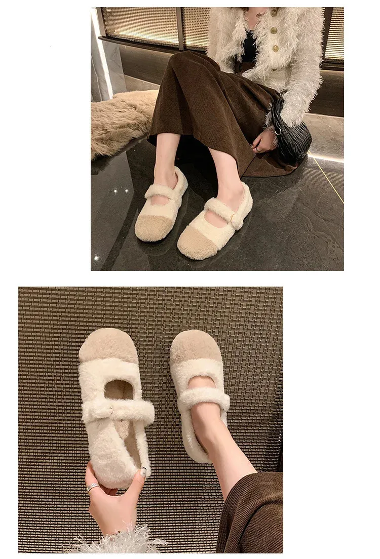 Moda Punta Quadrata Soffice Balletto Appartamento 2025 Inverno Caldo Peluche Cappotto Donna Comodo Pelliccia Mary Jane Scarpa atos 241122_voghion.com