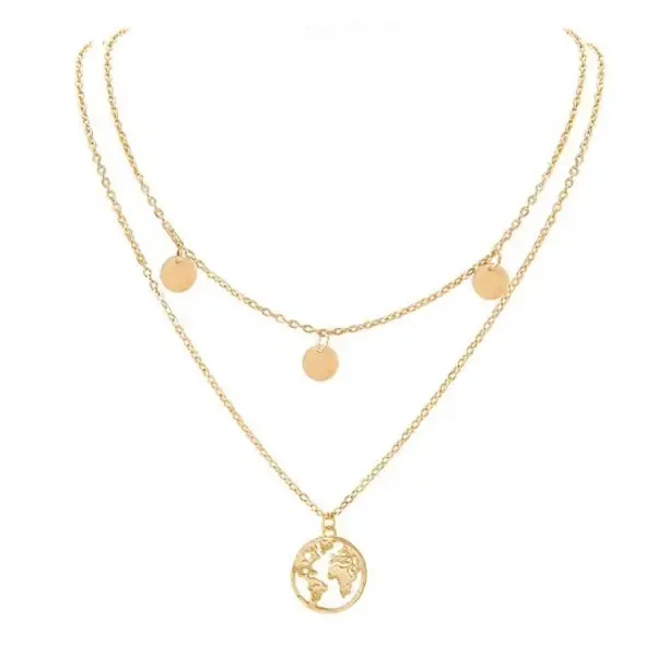 Collar con colgante de mapa del mundo multicapa moda_voghion.com