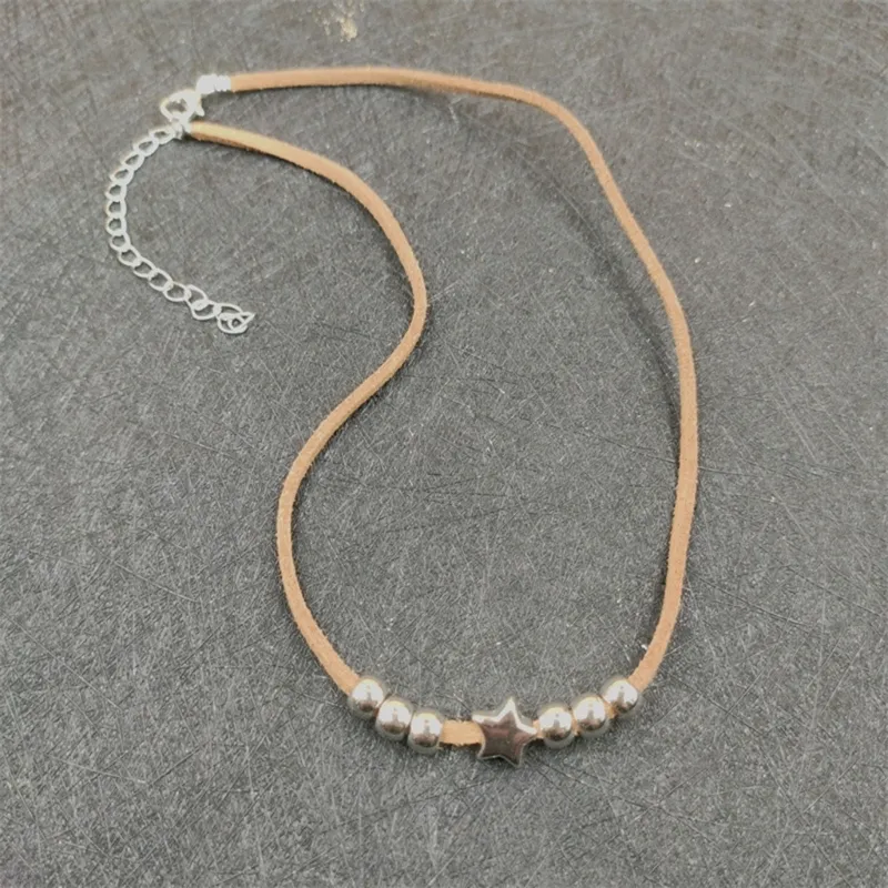 Collana choker stella boho collana pelle nera da donna_voghion.com