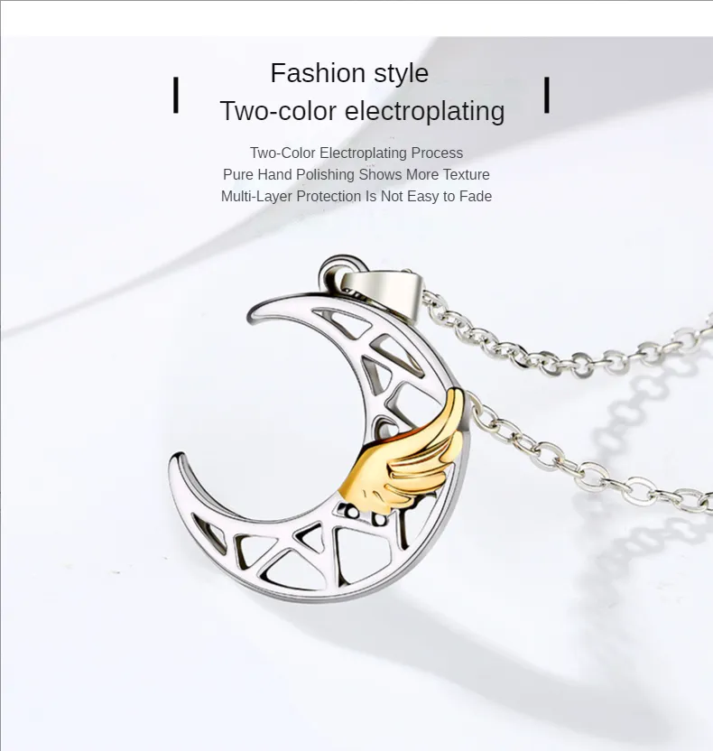 Naszyjniki z wisiorkami Słońce Księżyc i gwiazdy Naszyjnik dla par Pióro Skrzydło Magnes Przyssawka Łańcuszek obojczyka Dla mężczyzn Kobiety Obojczyk_voghion.com