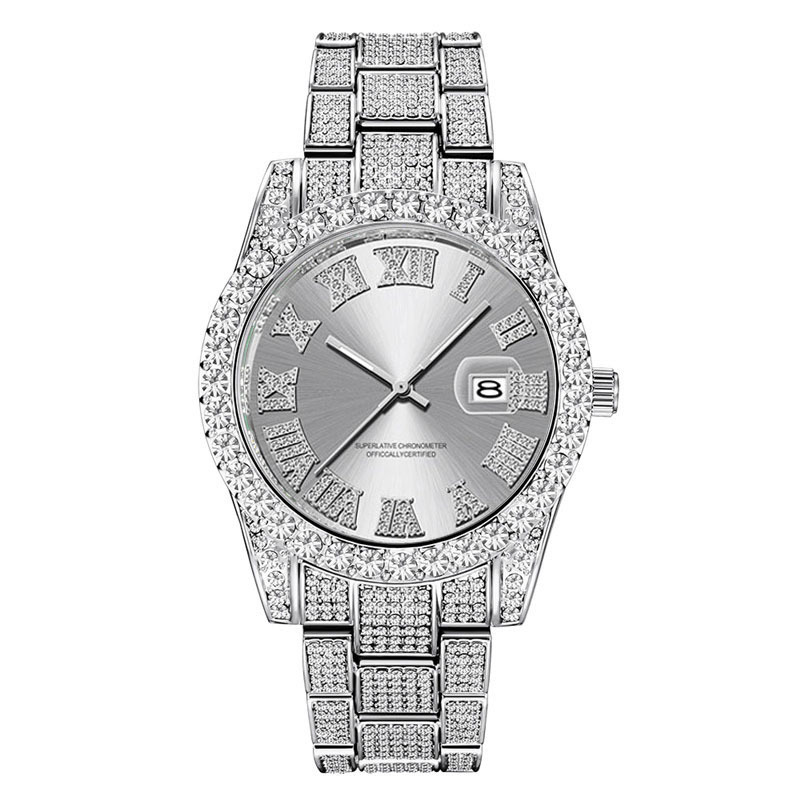 Hip Hop Brand Water Ghost Sky Star Set with Diamond Gold Calendar Quartz Watch Men's_voghion.com