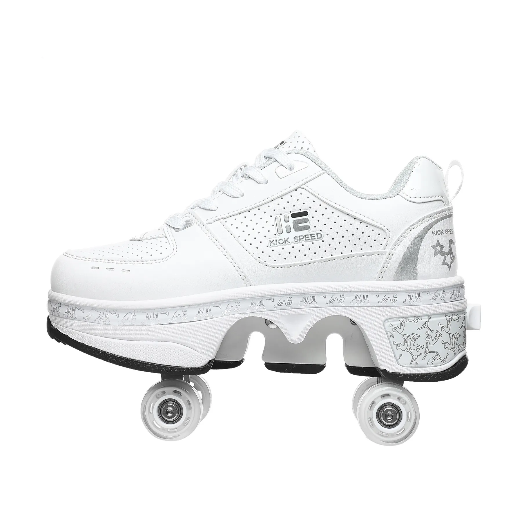 Deform Wheel Dubbele Rij Sneakers 4 Wielen Ademende Skates Schoenen Wandelen Onzichtbare Katrol Deformatie Roller_voghion.com