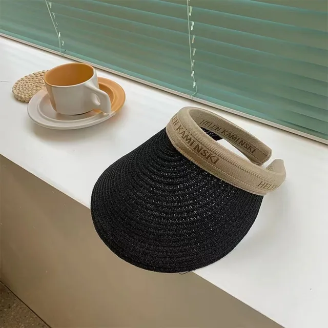 Mote for kvinner Raffia strå solkrem tom topp pannebånd kvinnelig solskjerm cap strandhatt_voghion.com