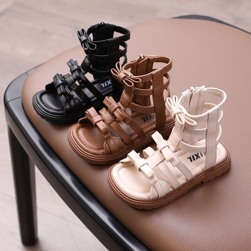 Kleines Mädchen süße Bogen Prinzessin Schuhe 2024 Sommer neue Mode koreanische Ausgabe Mädchen High Top römischen Sandalen_voghion.com