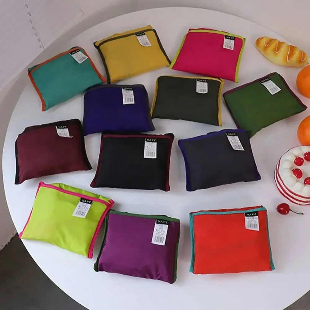 Foldable Tote Shoulder Bag For Women Solid Colour Shopping Bag_voghion.com