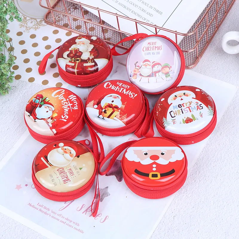 Merry Christmas Printing Ball Shaped Mini Tin Box Round Empty Candy Storage Coin Headphones Case Party Kids Favors_voghion.com