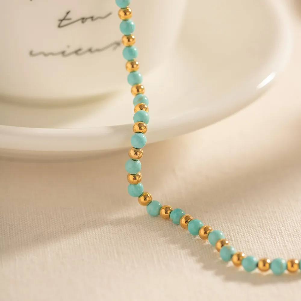 Anklets Minar Boho Blue Green Turquoise Natural Stone Strand Beaded Women Gold Plated Stainless Steel Non Tarnish_voghion.com