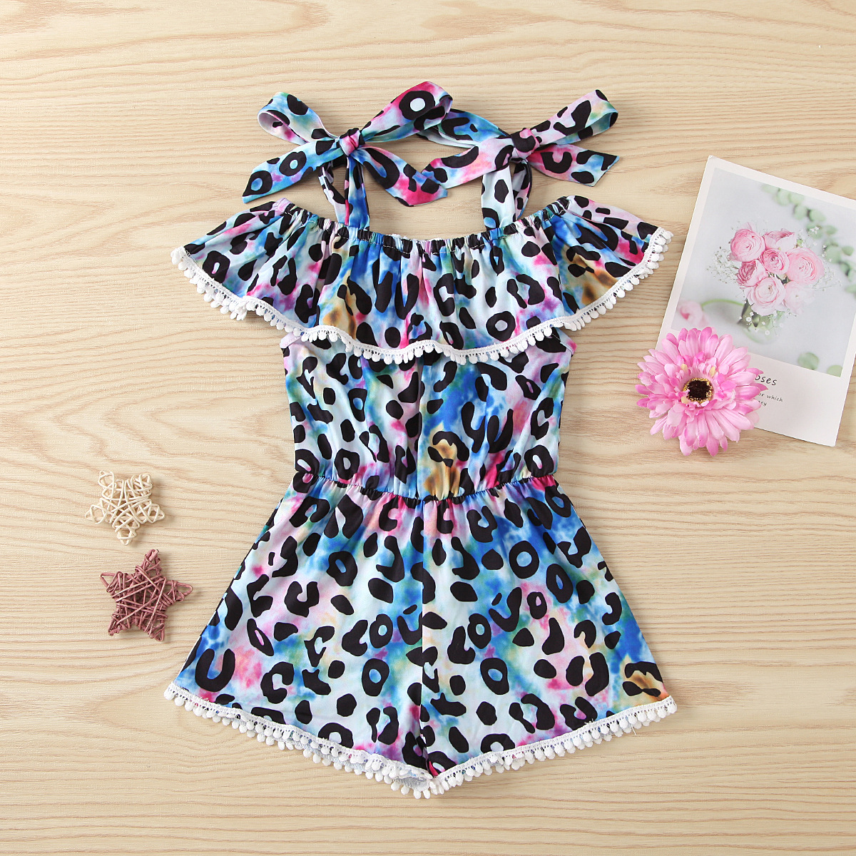 Mother&Kids Summer girls tie-dyed leopard print jumpsuit shorts_voghion.com