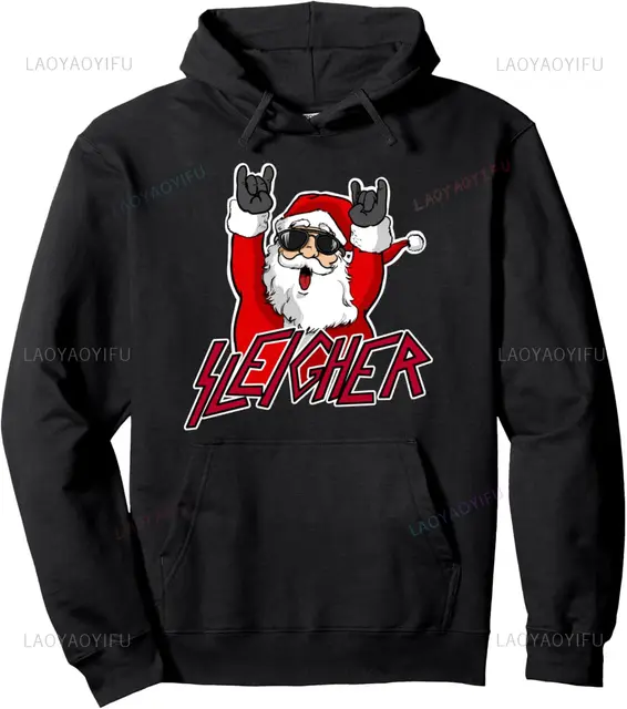 Sleigher Claus Metal Christmas Hail Santa Pullover Personalisierbares Sweatshirt Damen Herren Kleidung Lustiger Hoodie_voghion.com