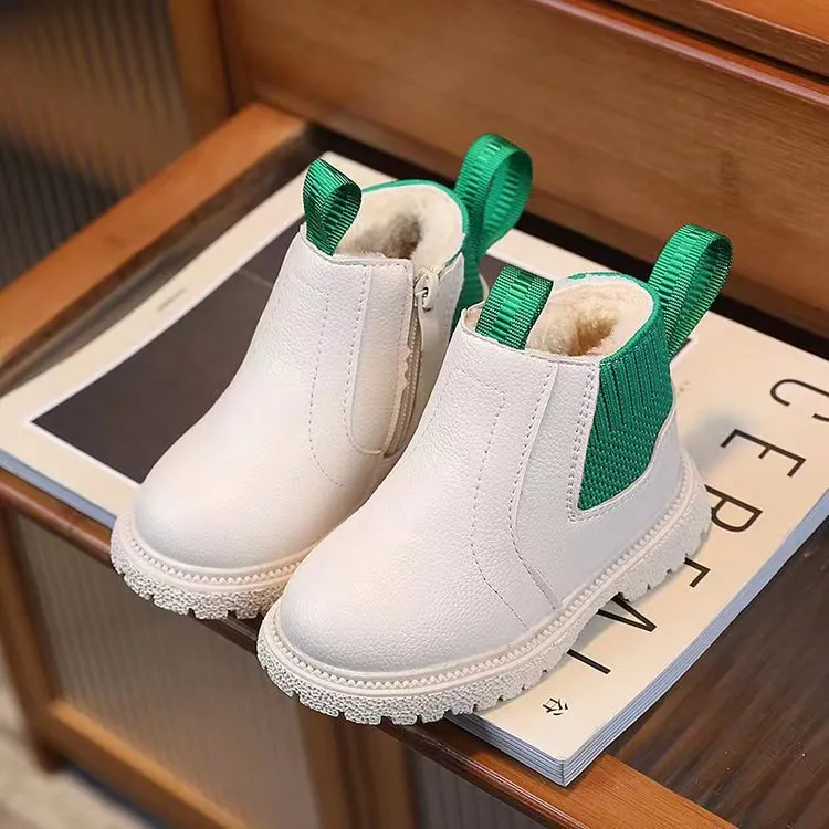 Bottes de neige imperméables en cuir PU pour enfants, épaisses et chaudes, avec fermeture éclair latérale, Happysteps, pour garçons et filles, antidérapantes, en peluche et coton_voghion.com