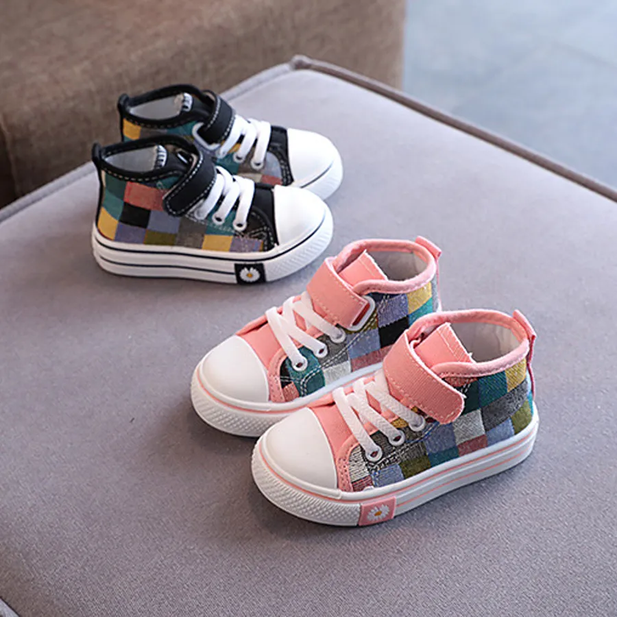Children's Casual Shoes High Top Toddlers Kids Canvas Sneakers for Boys Girls Fashion Classic Checkered Soft Rubber Sole_voghion.com