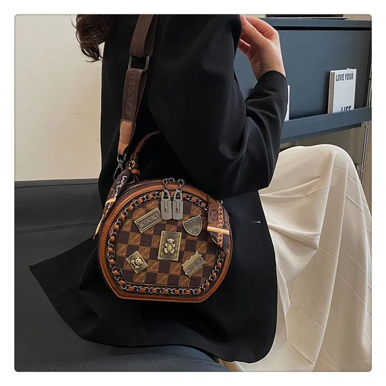 Schicke runde Handtasche: Stilvolle Damen-Umhängetasche mit aufgedrucktem Design – leicht für den täglichen Gebrauch_voghion.com