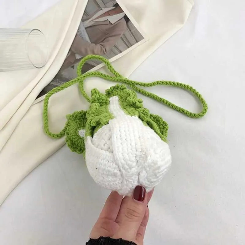 Gestrickte Kohl Eimer Tasche Für Damen Sommer Umhängetasche_voghion.com