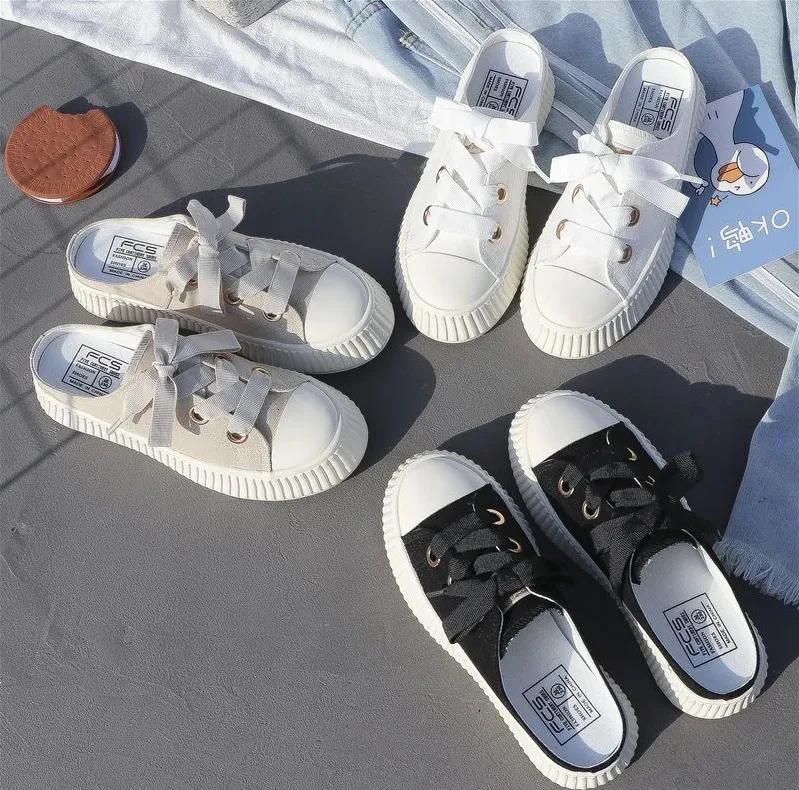 Sneakers estive da donna, pantofole e sandali da donna, ciabatte sportive con fiocco, scarpe alte, punta tonda, cotone, junior, bianco F_voghion.com