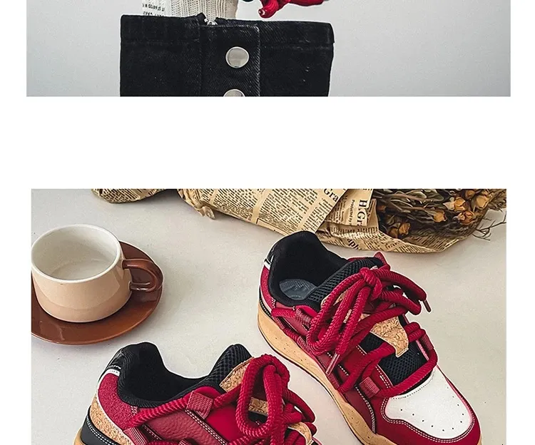 Modne, platformowe, retro, czerwone, uliczne, hip-hopowe buty męskie, trampki do skateboardingu, męskie, niskie, codzienne, sportowe buty sportowe 250310_voghion.com