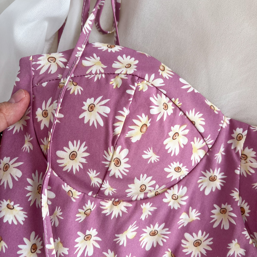 Completo due pezzi donna vestito fiori scollo americano e cardigan_voghion.com