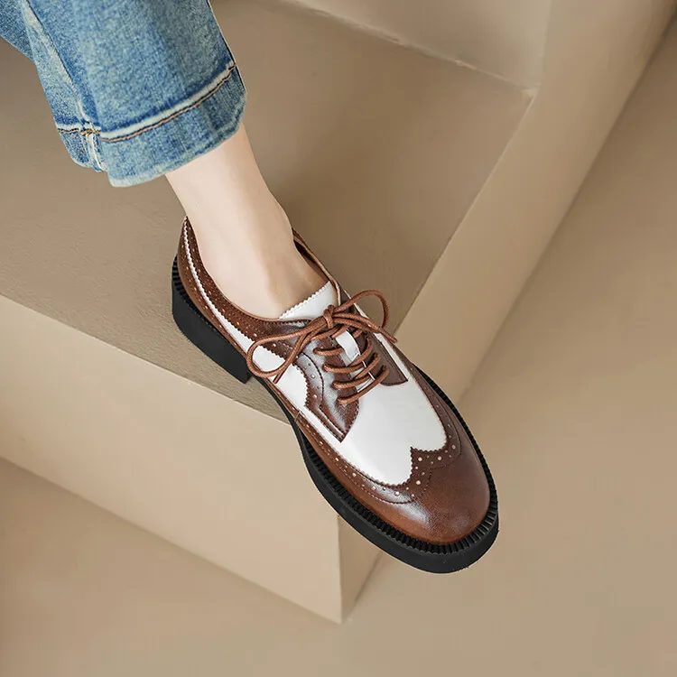 Spring/Autumn NEW Pumps Round Toe Thick Heel Split Leather For Women Retro Mixed Colors Oxfords Platform Shoes Eaa0 Oxds_voghion.com
