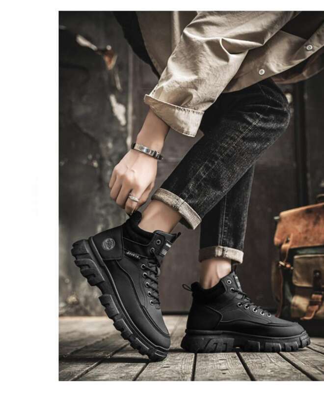 Efterår High Top Martin Herre Arbejdssko Trendy Og Alsidige Tykke Såler Britiske Støvler Korte Vandrestøvler_voghion.com