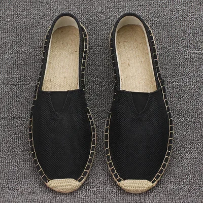 Mens Espadrilles Patchwork Slip on Summer Men Loafers Breathable Canvas Women Jute Wrapped Casual Shoes_voghion.com