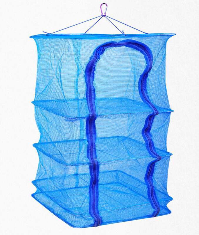 Rede azul, com fecho de pressão, gaiola pequena dobrável de três e cinco camadas para os olhos, rede de secagem ao sol com zíper azul_voghion.com
