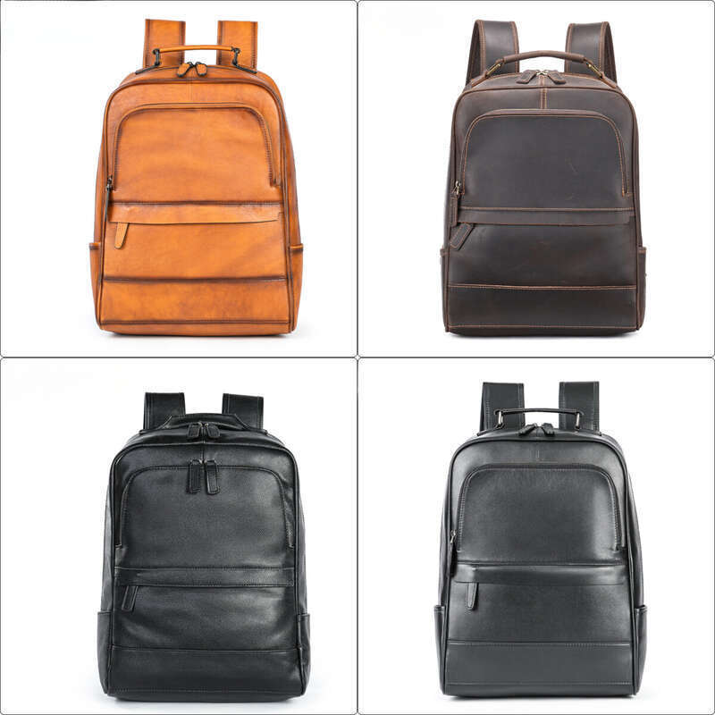 Genuine Running Backpack, Large Capacity Cowhide Leather Travel Bag, Men's_voghion.com