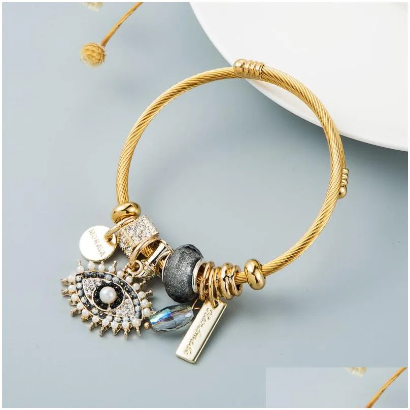 Evil Eye Bangle Turkish Lucky Charm Bracelets Adjustable Cuff Bracelet Fashion Bangles Drop Delivery Jewelry B Dhr2M_voghion.com